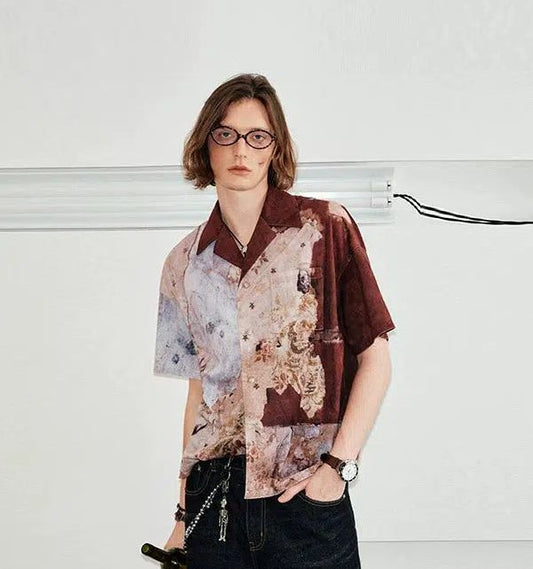Corduroy Shirt With Floral Wallpaper Print