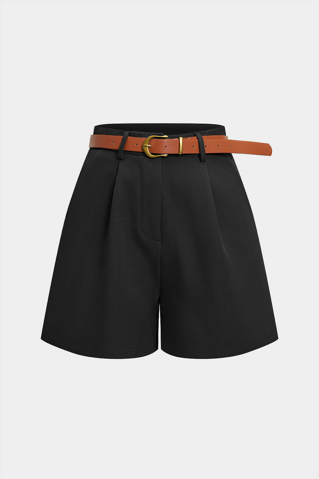 Belted Button Ruched Shorts