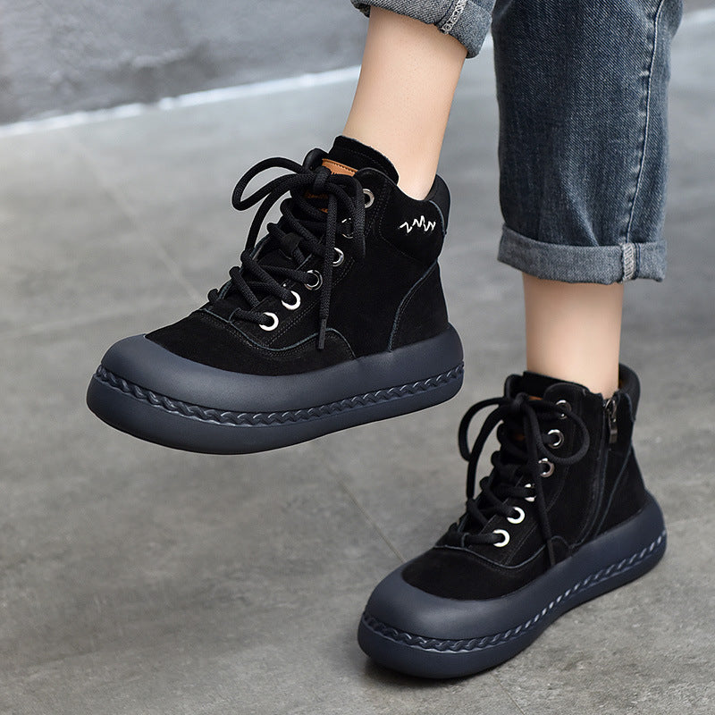 Casual Leather Thick Bottom Side Zipper Short Boots