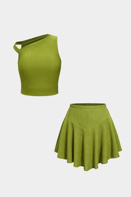 Asymmetrical Tank Top And Ruched Skirt Set