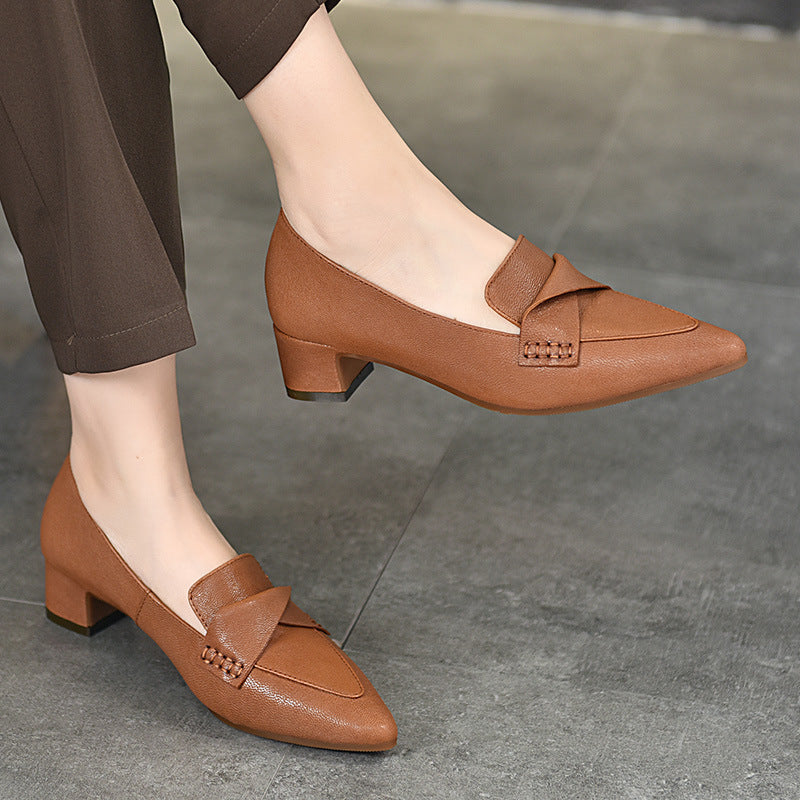 Classic leather Pointed-toe Chunky Heel Shoes