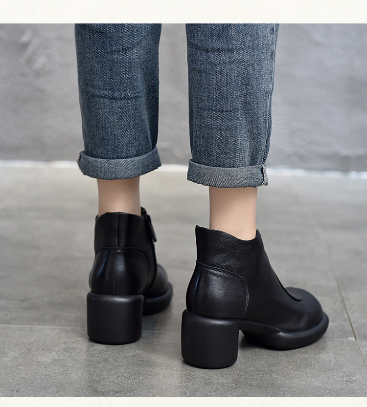 Simple Solid Color High Heel Back Zipper Boots