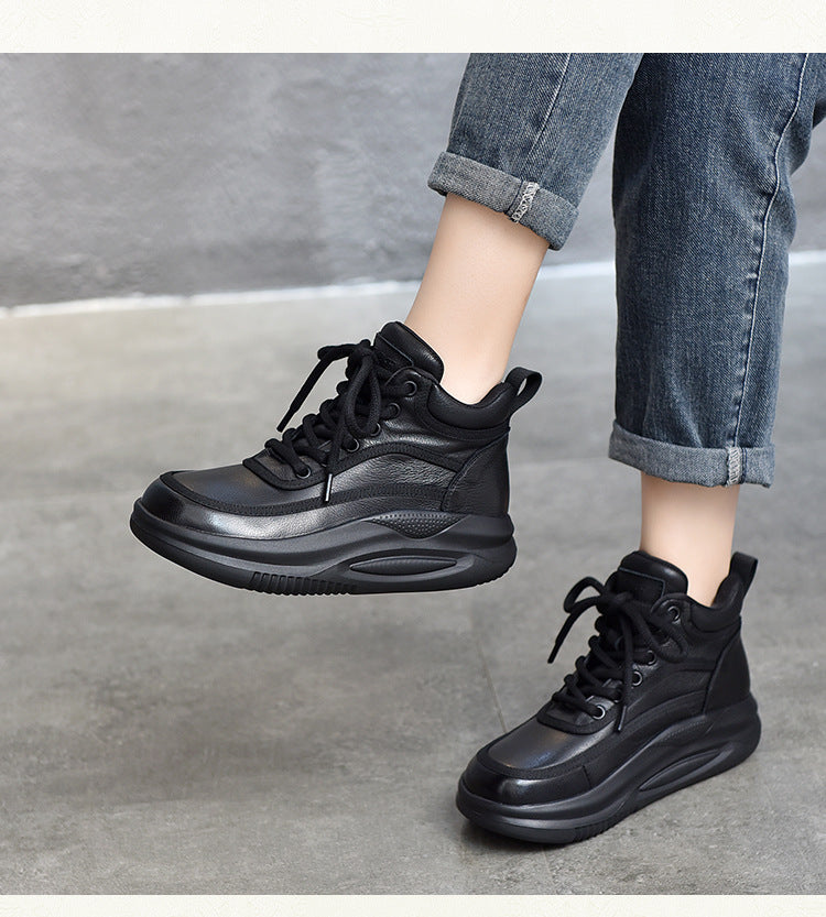 Casual Leather Colorblocked Thick Bottom Boots