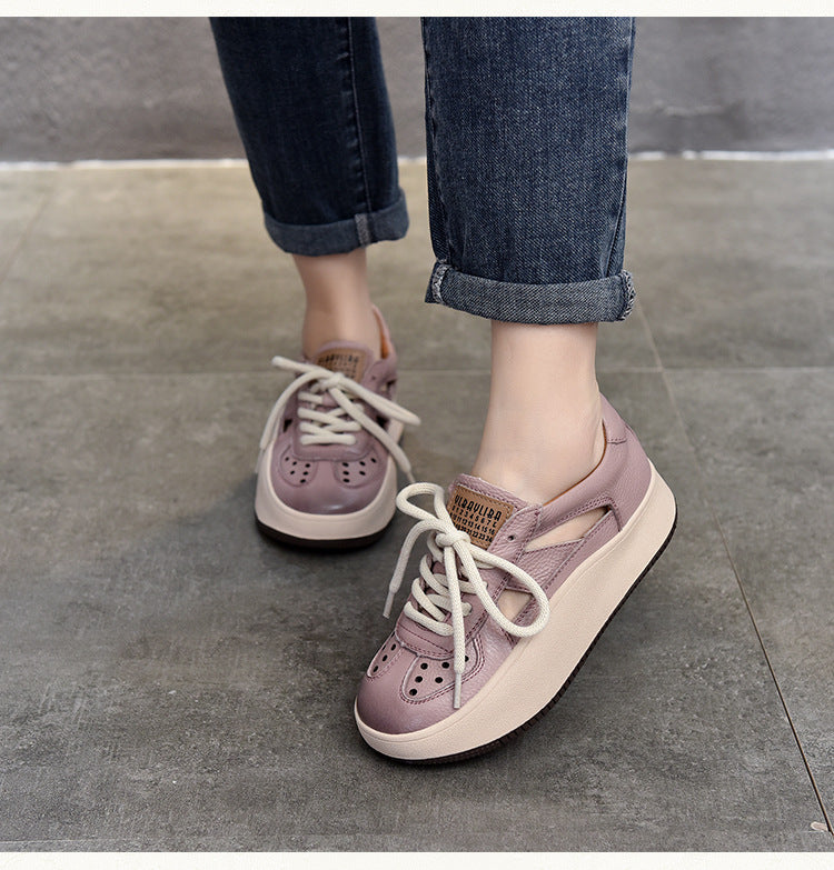 Casual Color Blocking Leather Thick Soled Shoes