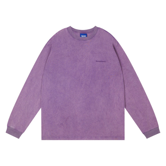 Vintage-Inspired Washed Faded Logo Long Sleeved Tee
