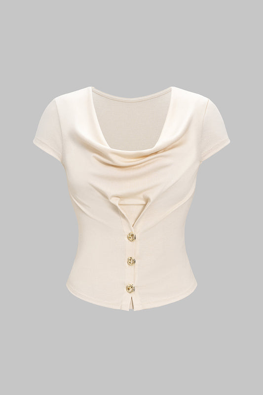 Button Ruched Short Sleeve T-Shirt