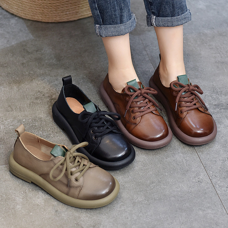 Classic Leather Lace-up Flat Shoes