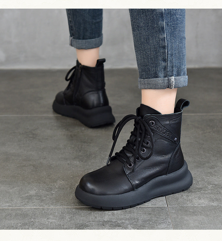 Warm Leather Thick Bottom Martin Boots