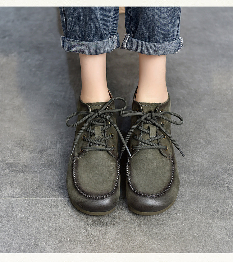 Classic Leather Lace-up Flat Shoes