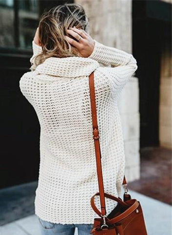 Beige Button Turtleneck Wrap Cardigan