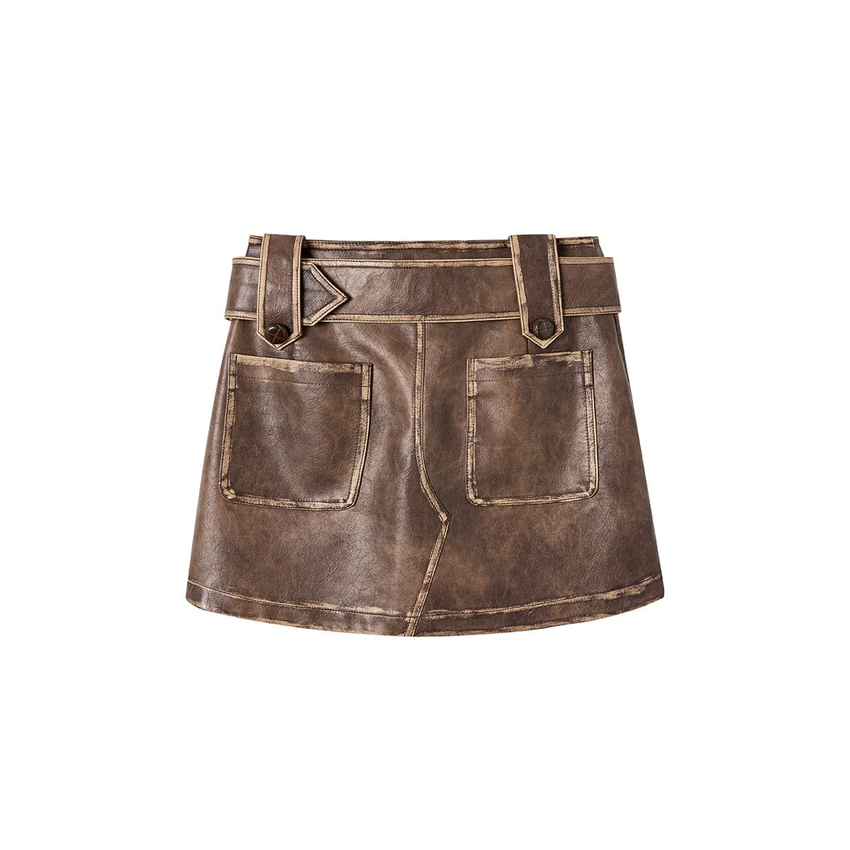 Brown Distressed Leather Skirt - Premium Quality