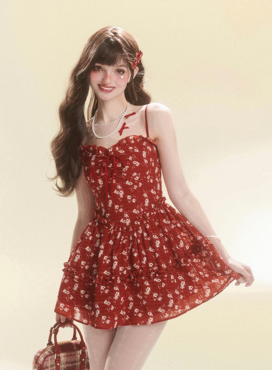 Radiant Red Blossom Dress