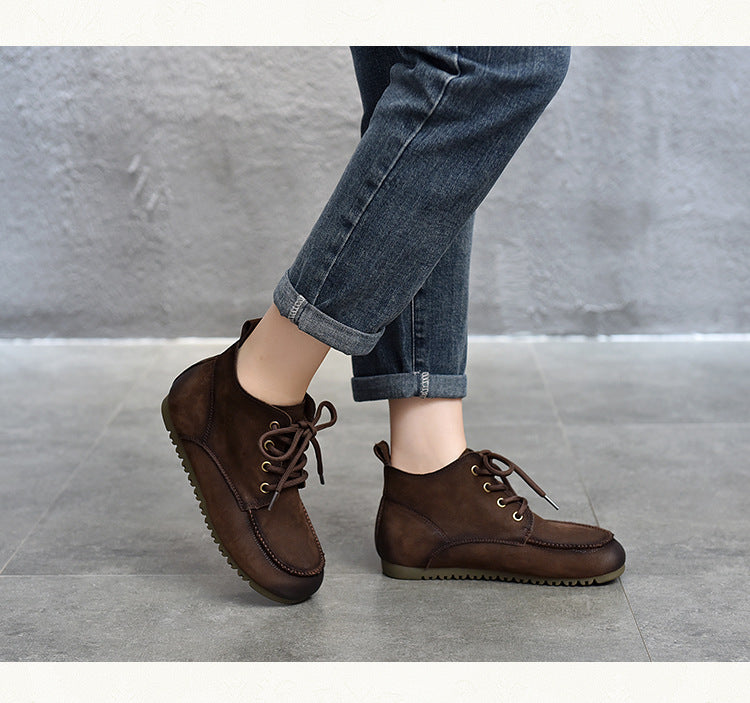 Classic Leather Lace-up Flat Shoes