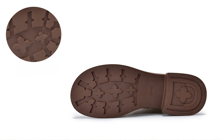 British Style Leather Velvet Strappy Mid-Heeled Long Boots