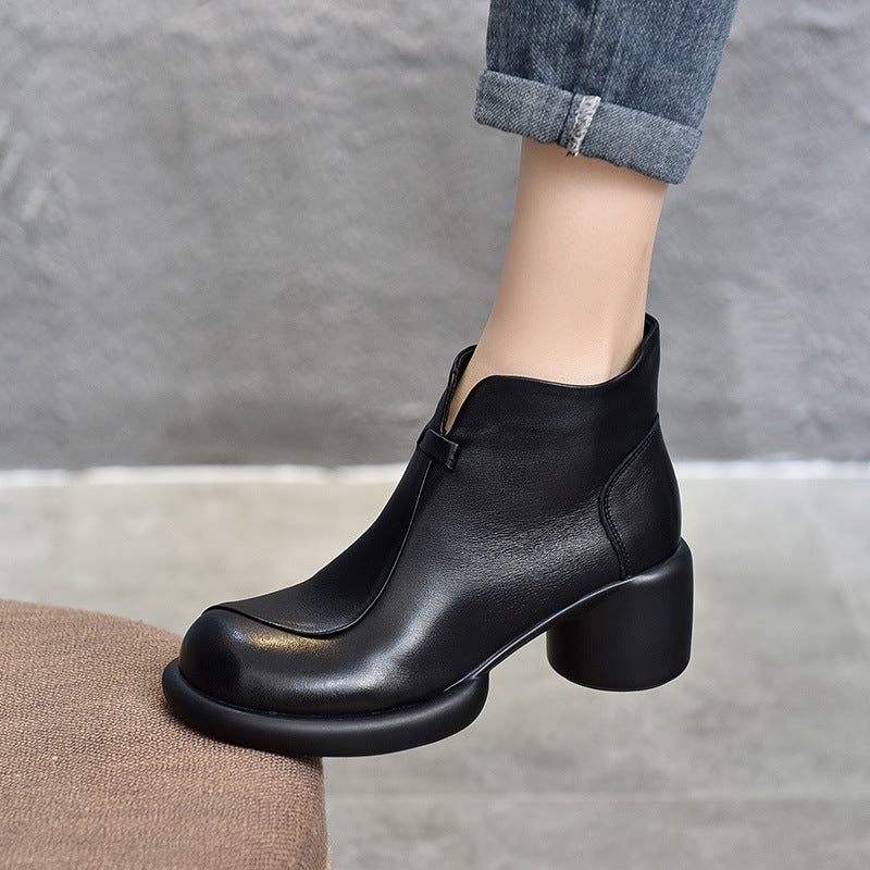 Simple Solid Color High Heel Back Zipper Boots