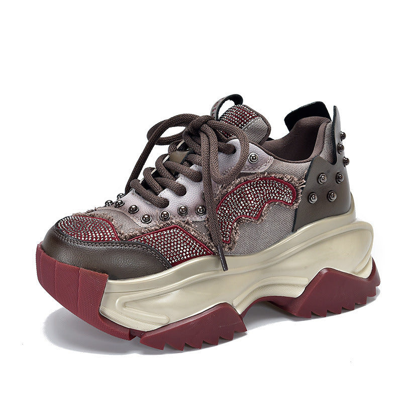 Niche Design Colorblock Leather Thick Bottom Shoes