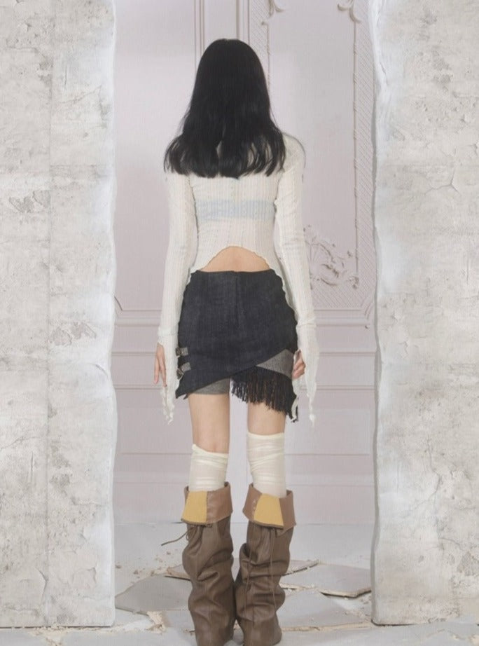 ARIADNAw Distressed Asymmetrical Mini Skirt