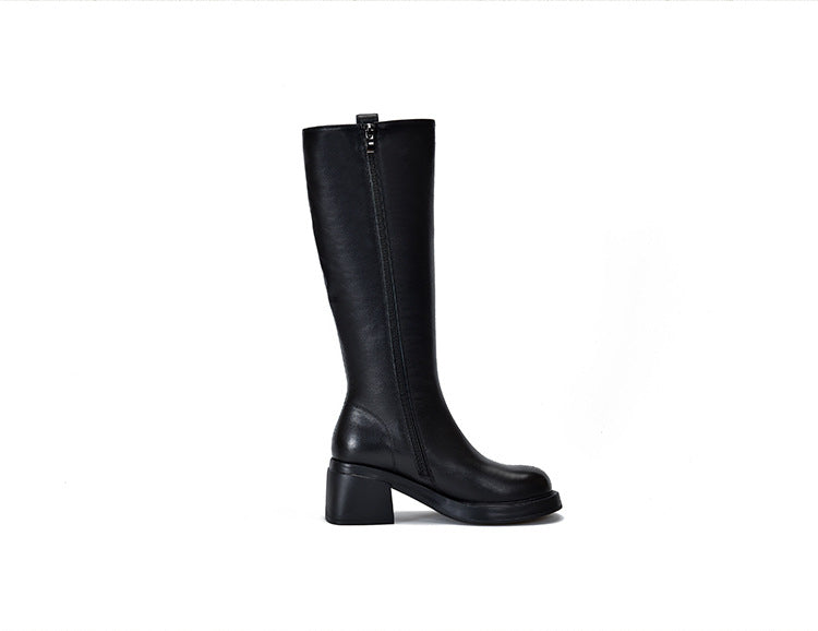 British Style Side Zipper Thick Heel Knight Boots