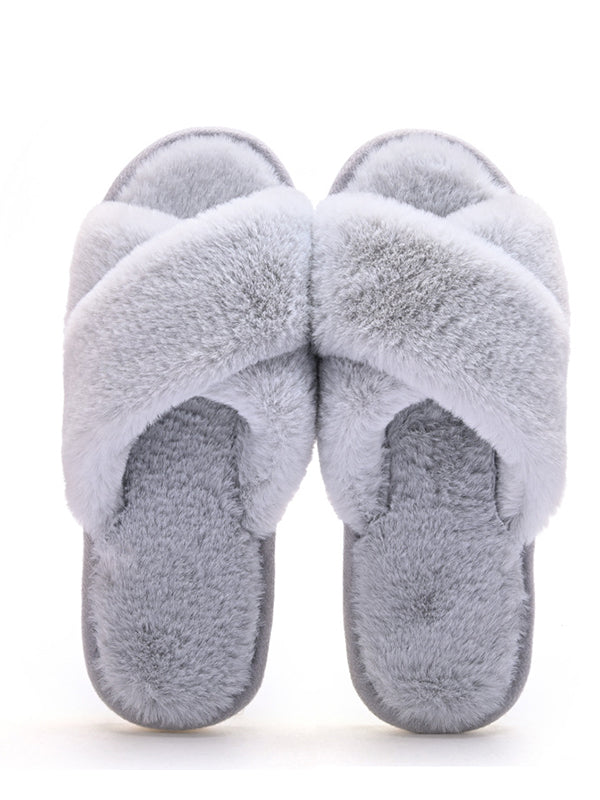 Simple Cross Flat Plush Slippers