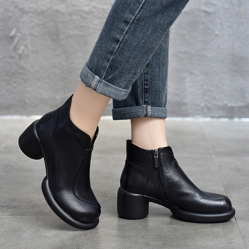 Simple Solid Color High Heel Back Zipper Boots