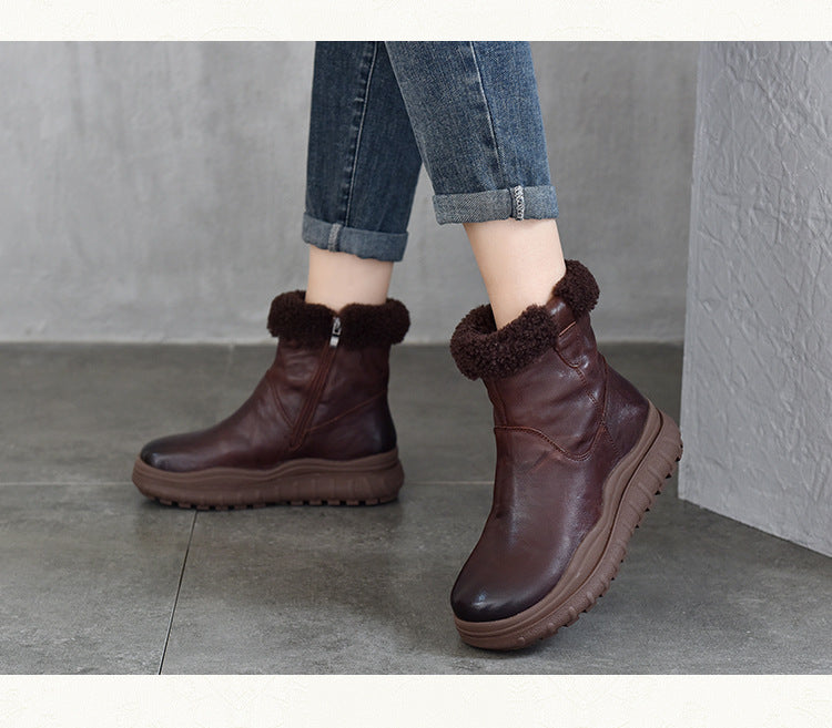 Versatile Warm Solid Color Thick Bottom Cotton Boots
