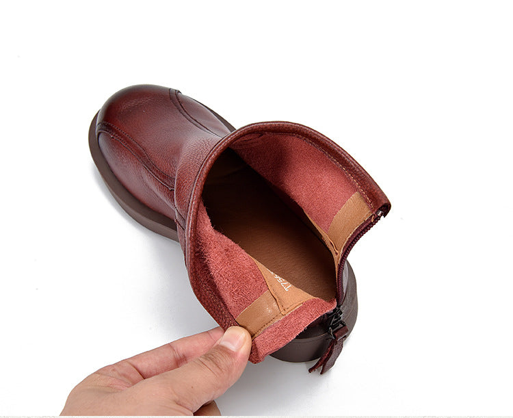 Classic Leather Back Zipper Short Boots