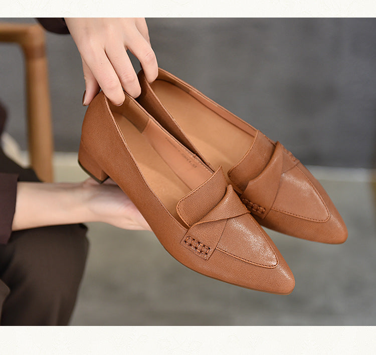 Classic leather Pointed-toe Chunky Heel Shoes