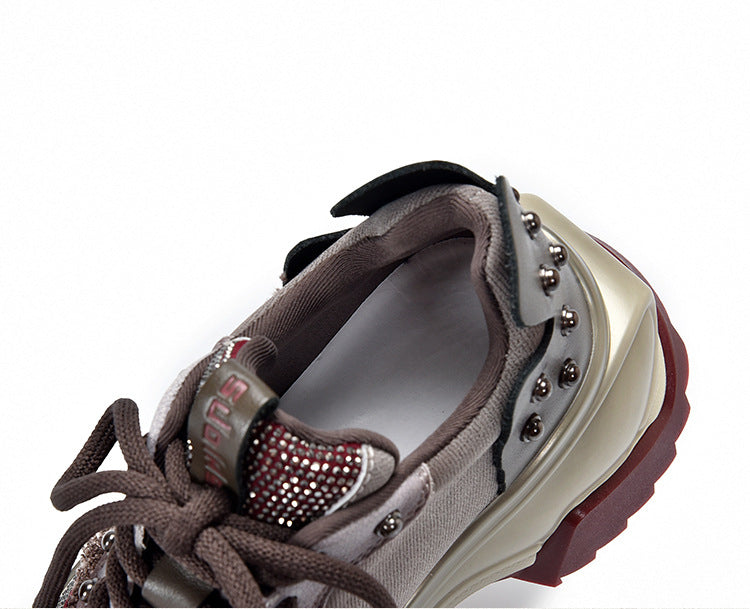 Niche Design Colorblock Leather Thick Bottom Shoes