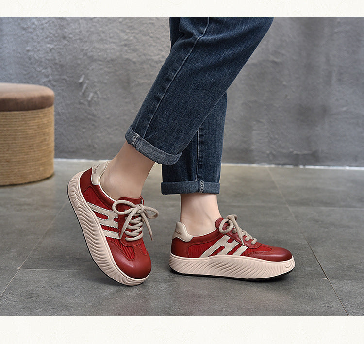 Simple Splicing Lace-up Leather Thick-soled Shoes