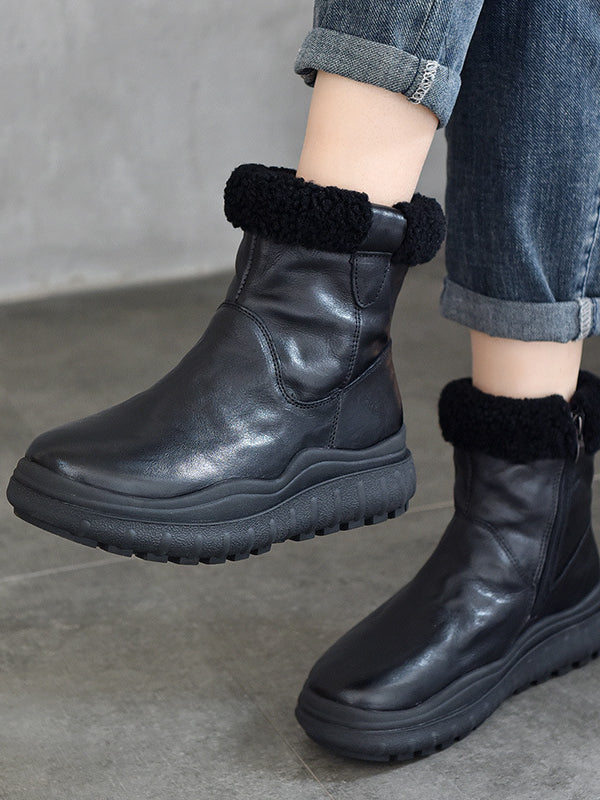 Versatile Warm Solid Color Thick Bottom Cotton Boots