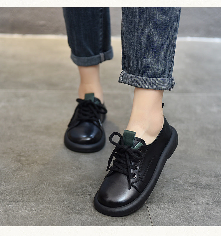Classic Leather Lace-up Flat Shoes