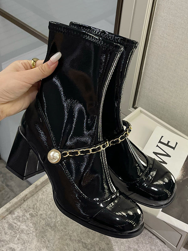 Retro Contrast Color Middle Heels Martin Boots