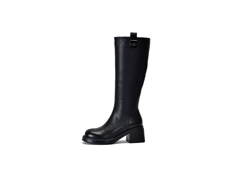 British Style Side Zipper Thick Heel Knight Boots