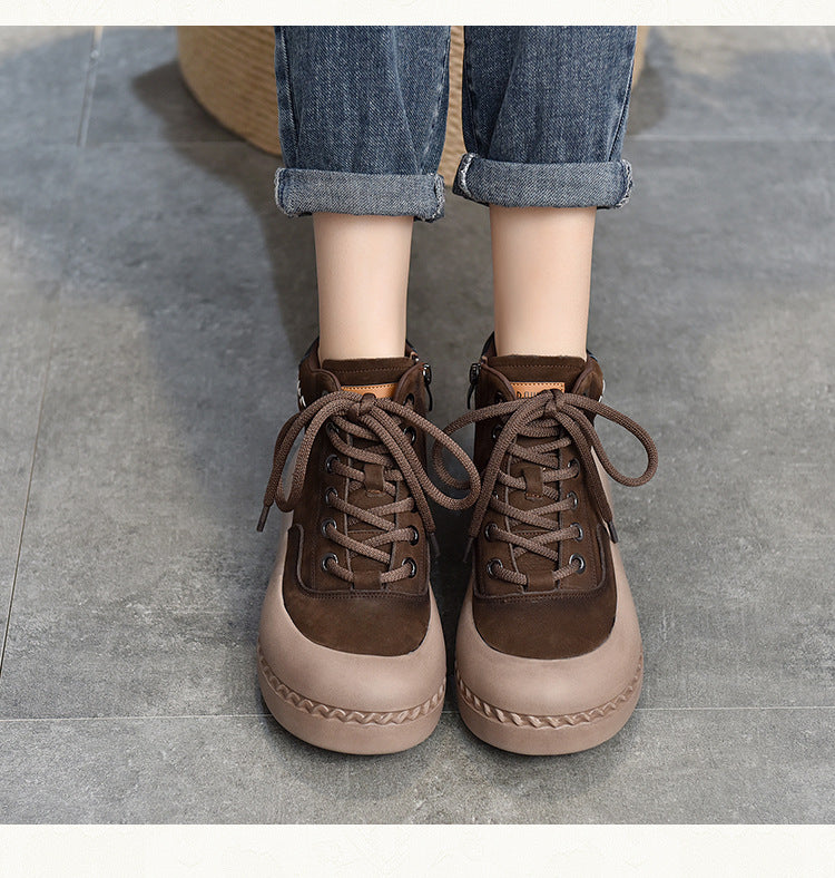 Casual Leather Thick Bottom Side Zipper Short Boots