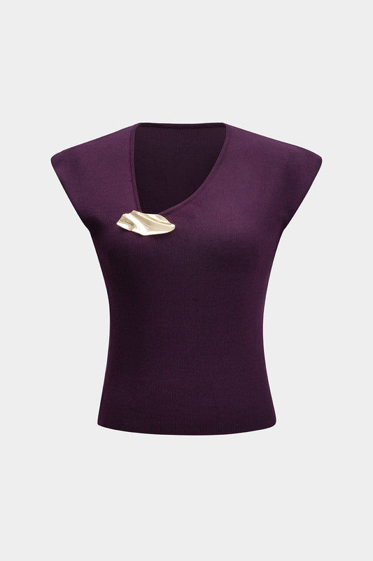 Asymmetrical Metallic Button Tank Top