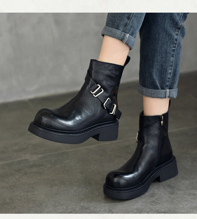 British Style Leather Thick Bottom Short Boots