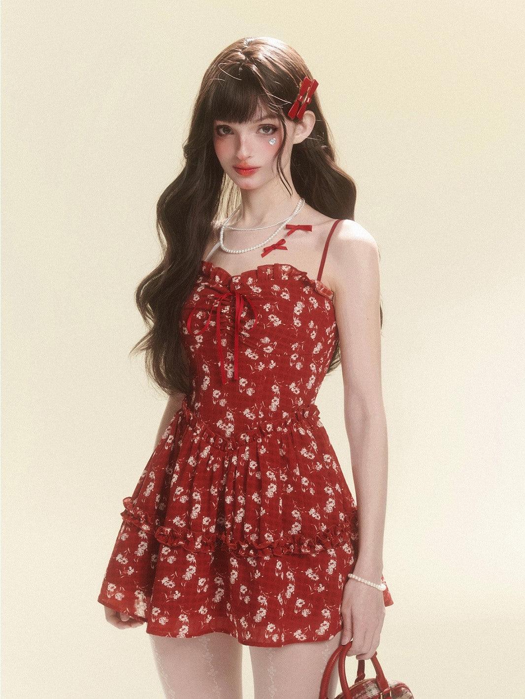 Radiant Red Blossom Dress