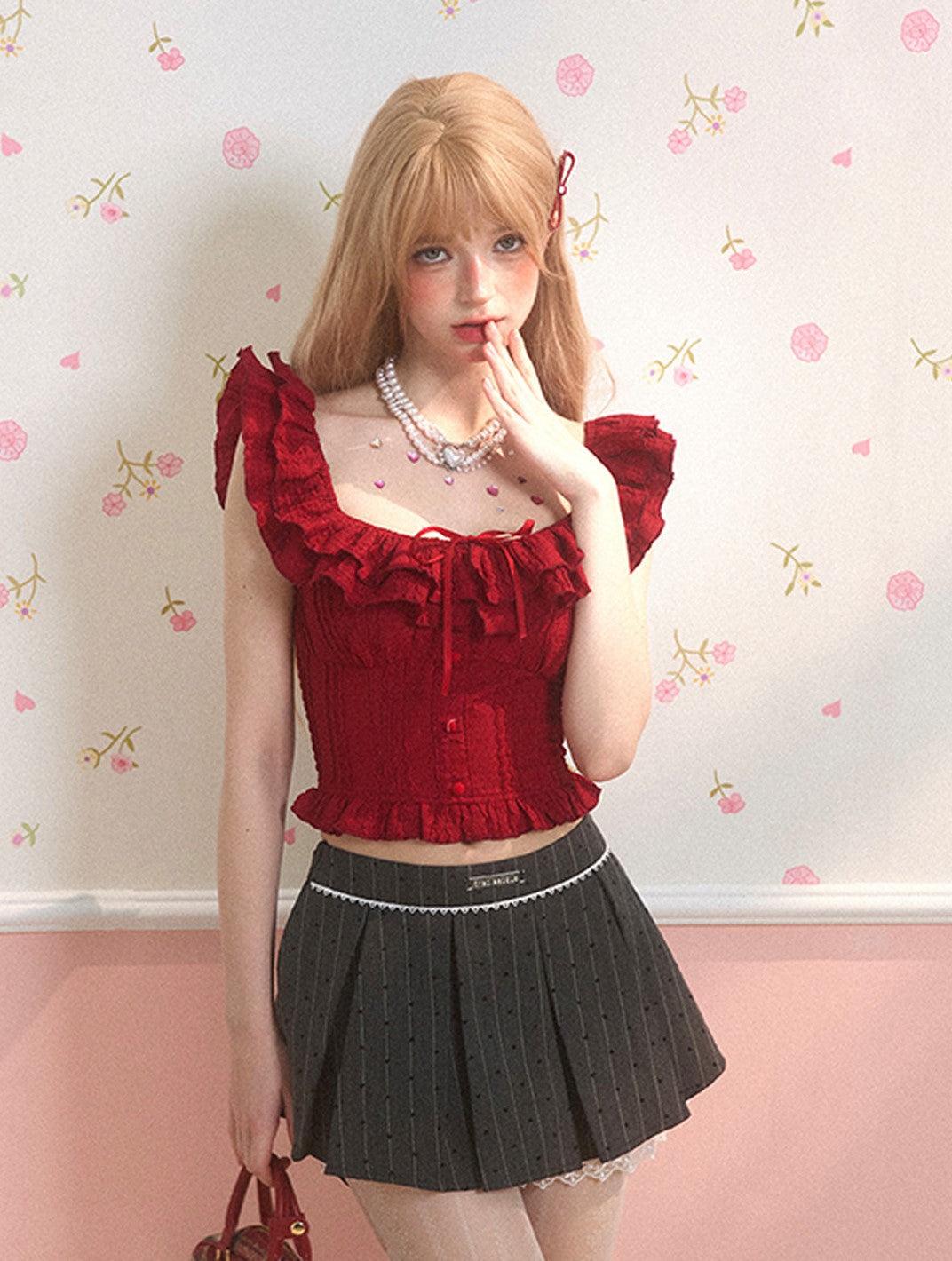 Charming Sweetheart Mini Sleeve Top And Skirt Set