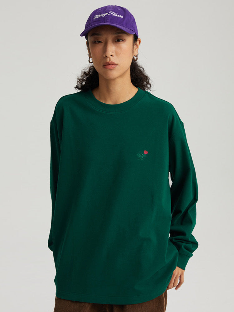 Romantic Rose Embroidery Long Sleeved Tee