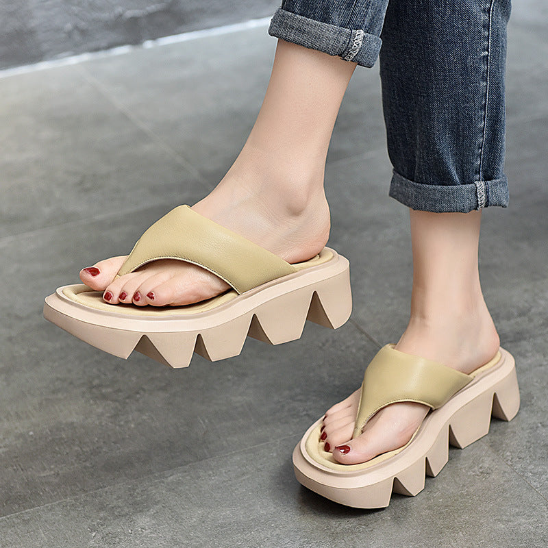 Casual Leather Thick Bottom Slippers