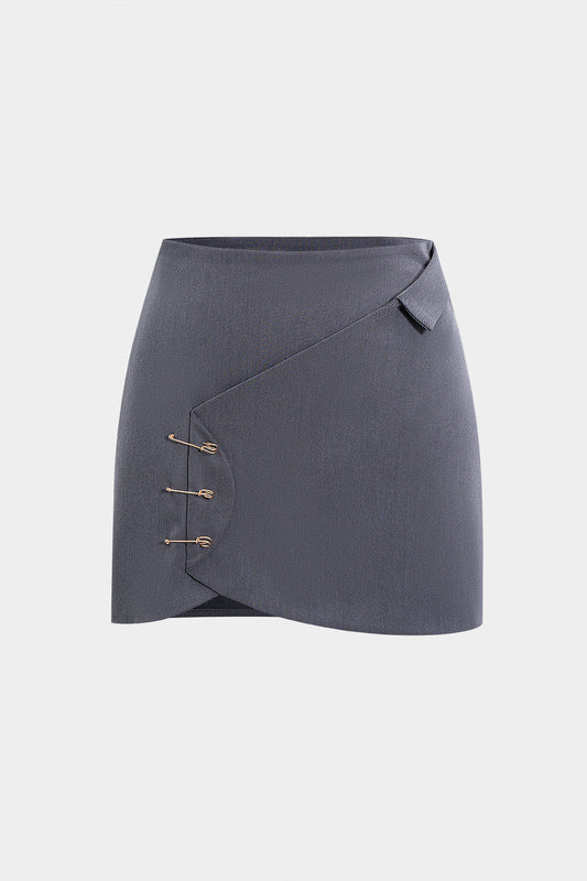 Asymmetrical Metallic Button Skirt