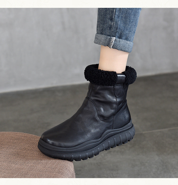 Versatile Warm Solid Color Thick Bottom Cotton Boots