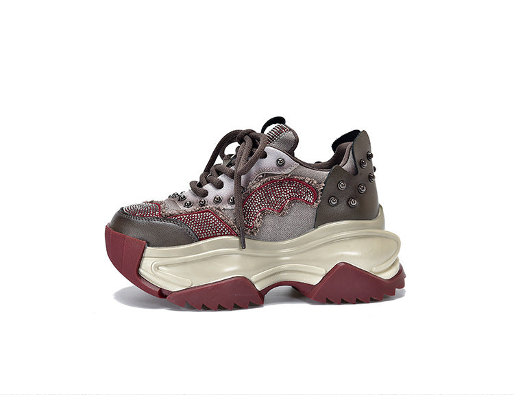 Niche Design Colorblock Leather Thick Bottom Shoes