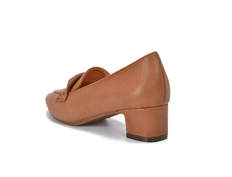 Classic leather Pointed-toe Chunky Heel Shoes