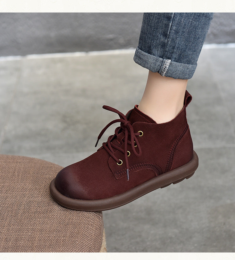 Simple Lace-up Leather Flat Shoes