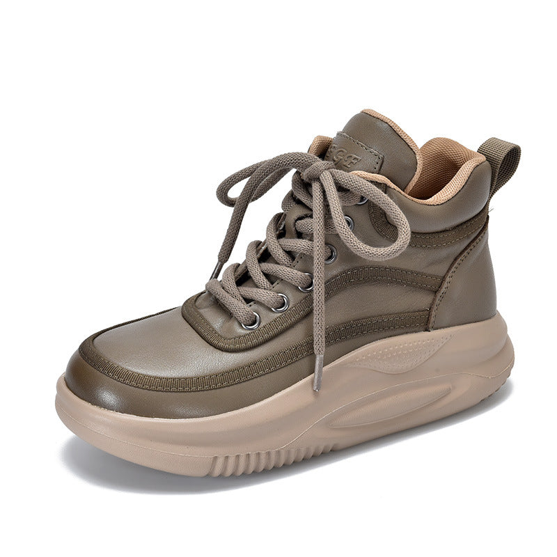 Casual Leather Colorblocked Thick Bottom Boots