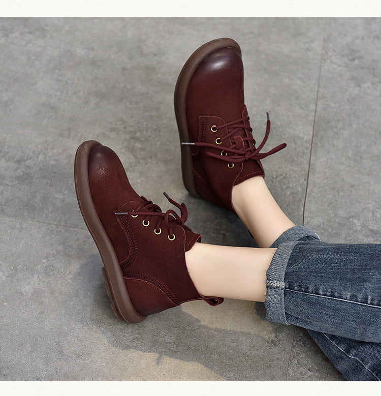 Simple Lace-up Leather Flat Shoes