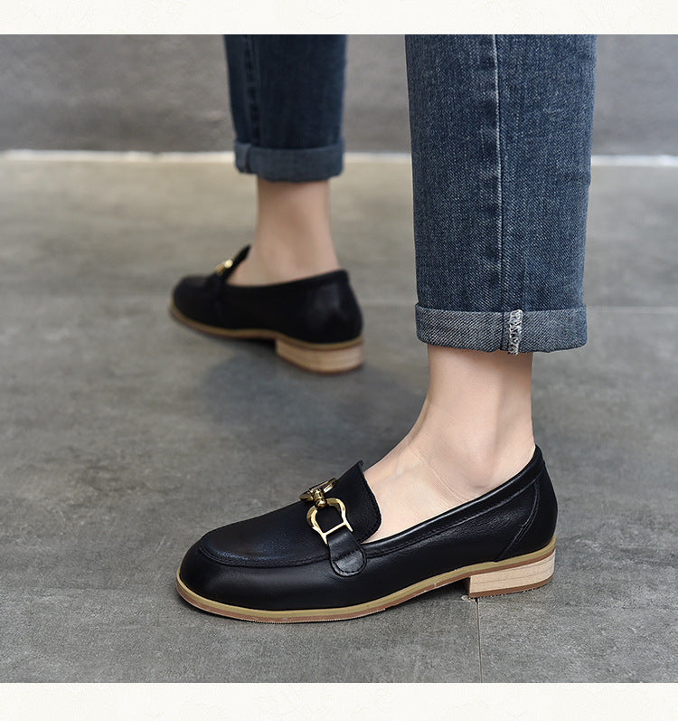 British Style Metal Buckle Leather Shoes