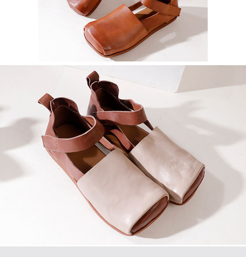 Versatile Leather Square Toe Flat Shoes