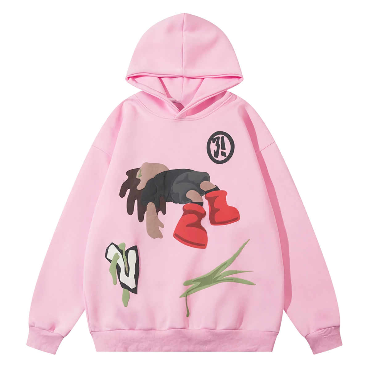 Pastel Pink Graphic Hoodie - Street Art Inspired Sweatshirt